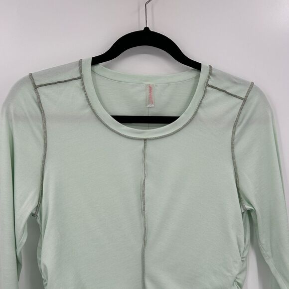 FREE PEOPLE Movement Mint Green Ruched Light Long Sleeve Athletic Top Medium - Picture 4 of 9